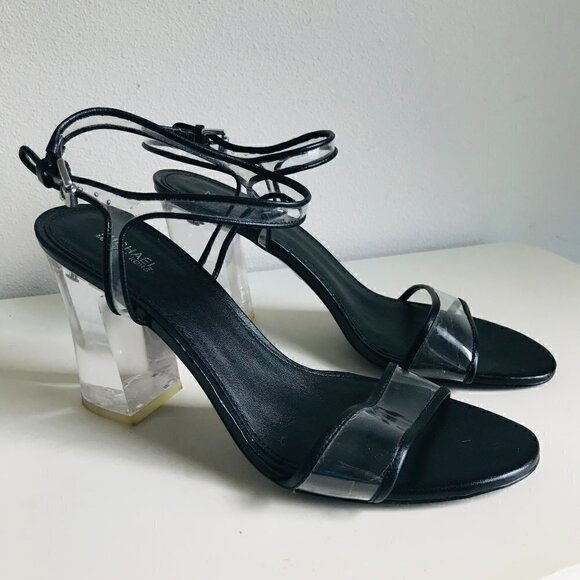 New Michael Kors Black Tori Sandal Lucite Heel Size 9.5 EU 39.5 - Picture 1 of 6